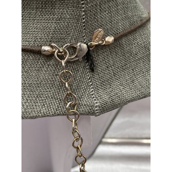 Chico’s Necklace light Gold Tone Bar with Dangles Brown Cords Costume 19”+ 4” - Picture 9 of 9